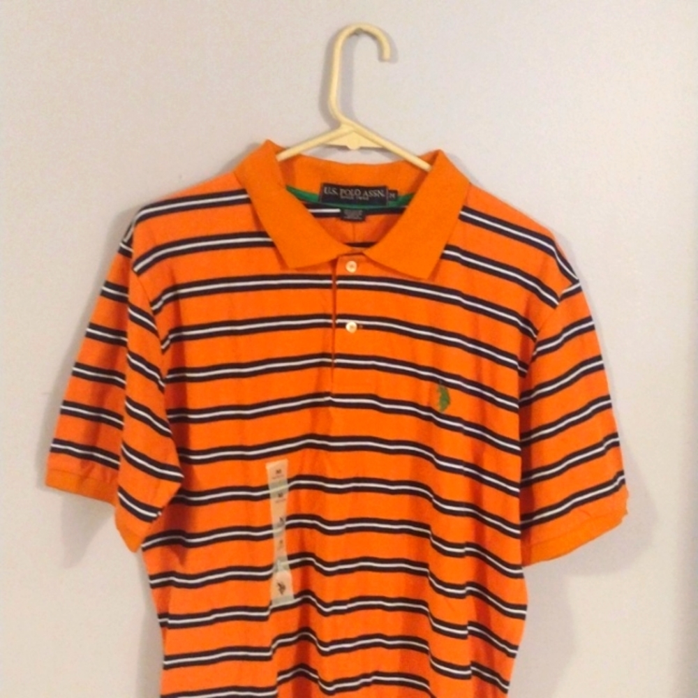 US Pollo Assn polo shirt, Men's medium, orange with stripes